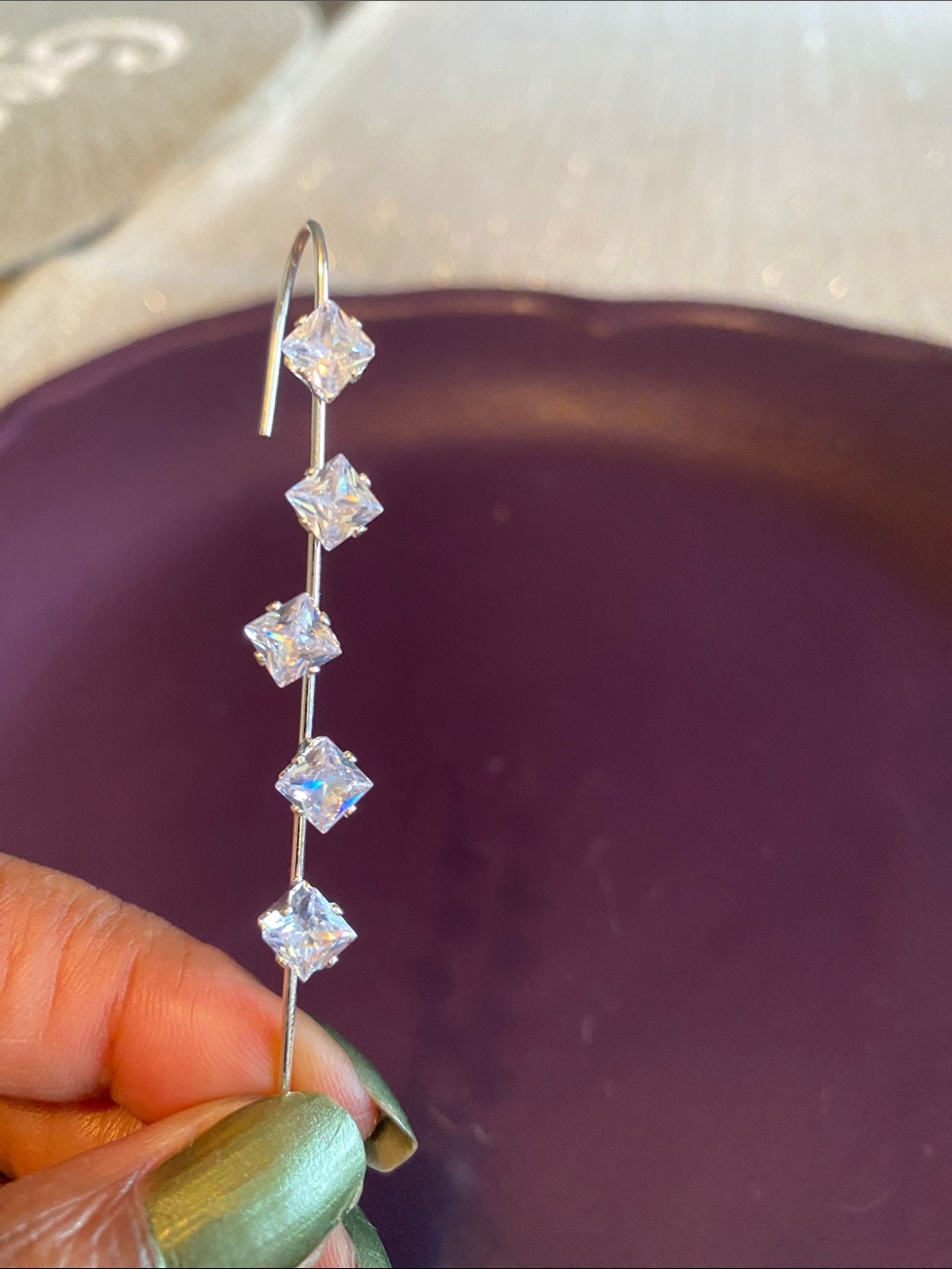 Women Jewelry - Silver Tone Linear Cubic Zirconia Drop Earrings - White